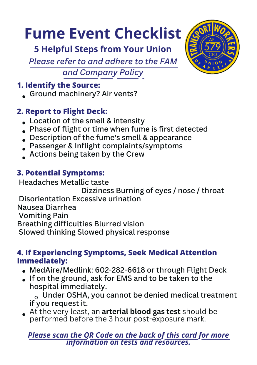 Health, Safety & Security Committee 3 Fume Event Checklist Front
